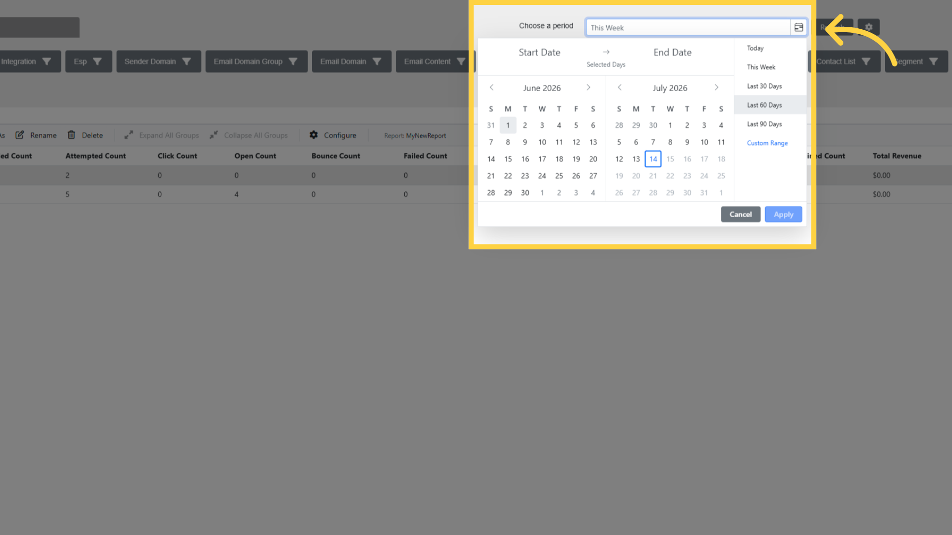 Advanced Report: Select Date Range