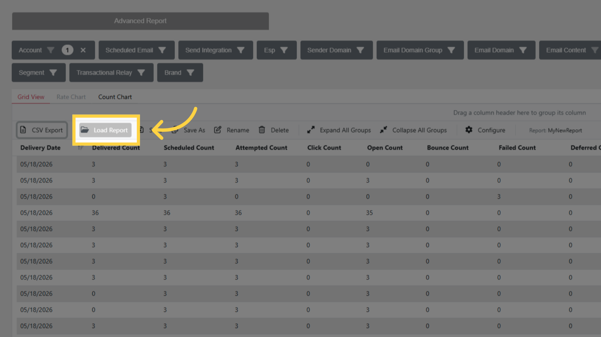 Advanced Report: Load Saved Report