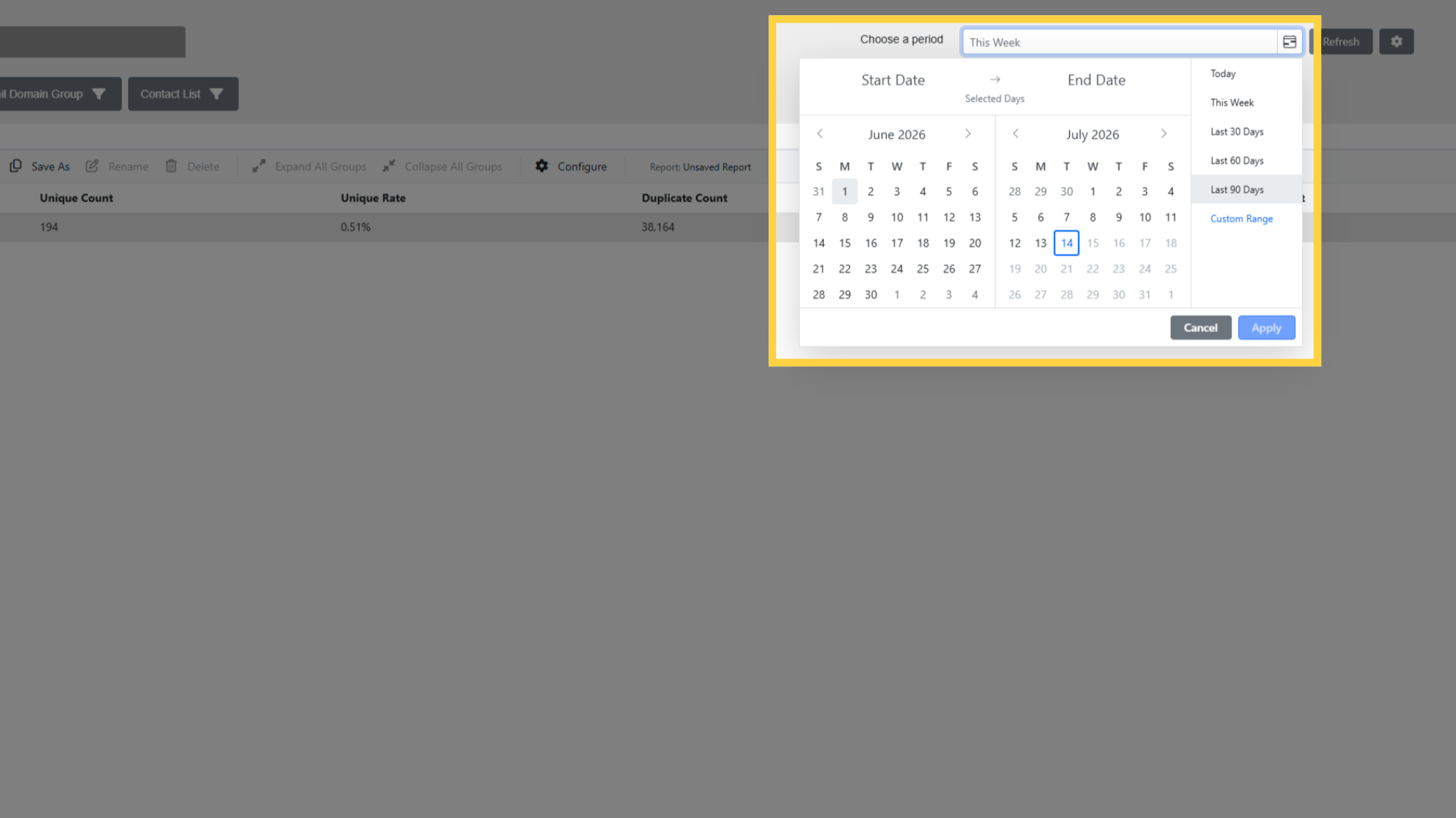 Contact Report: Set Date Range