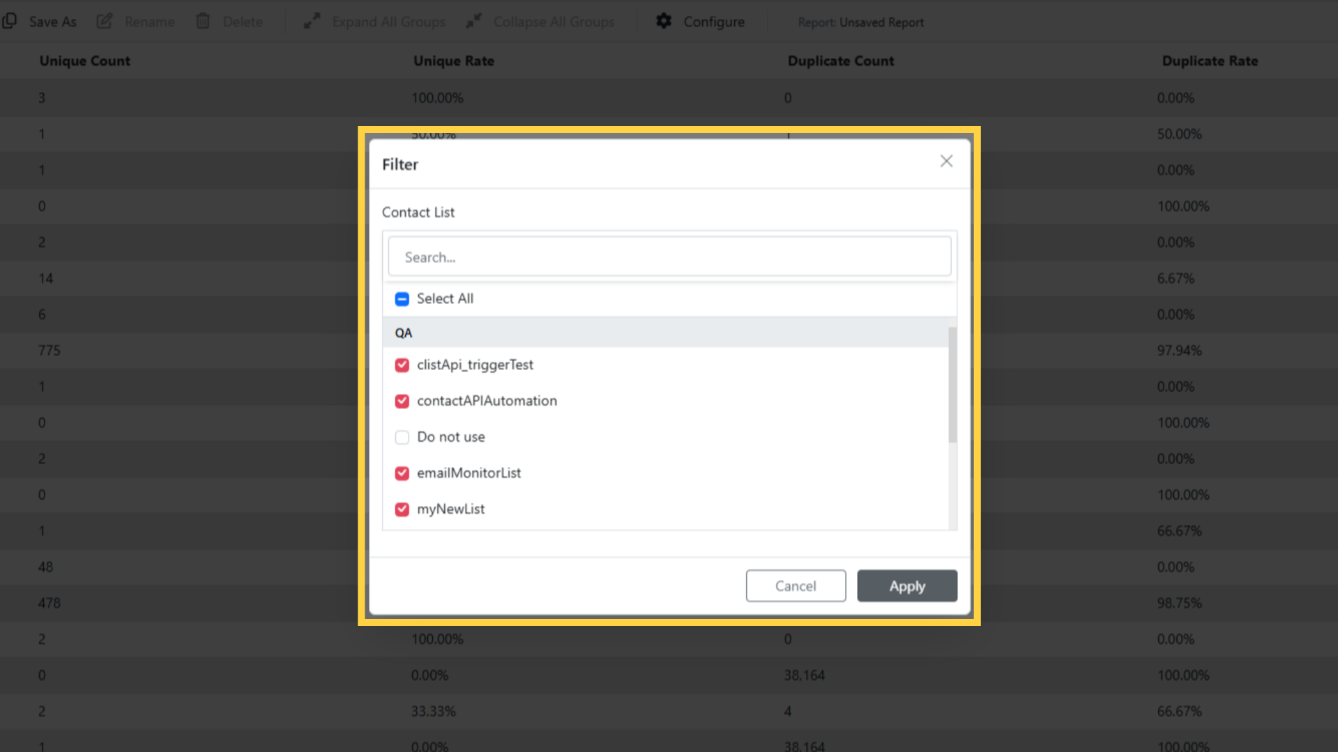 Contact Report: Select Contact Lists