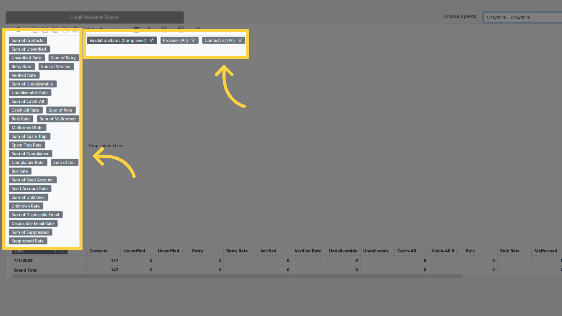 Email Validation Report: Adjust Filters