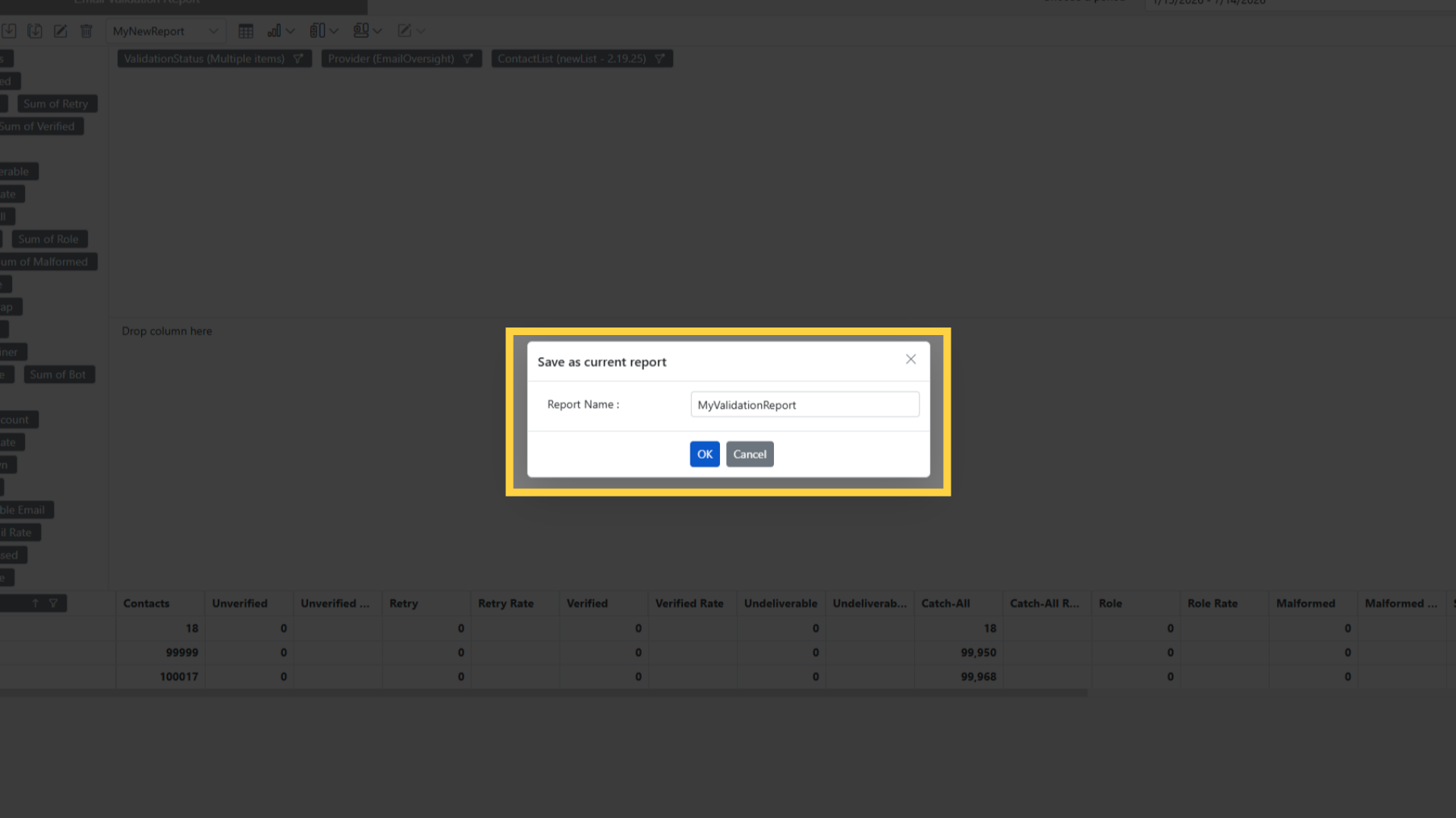 Email Validation Report: Enter Report Name