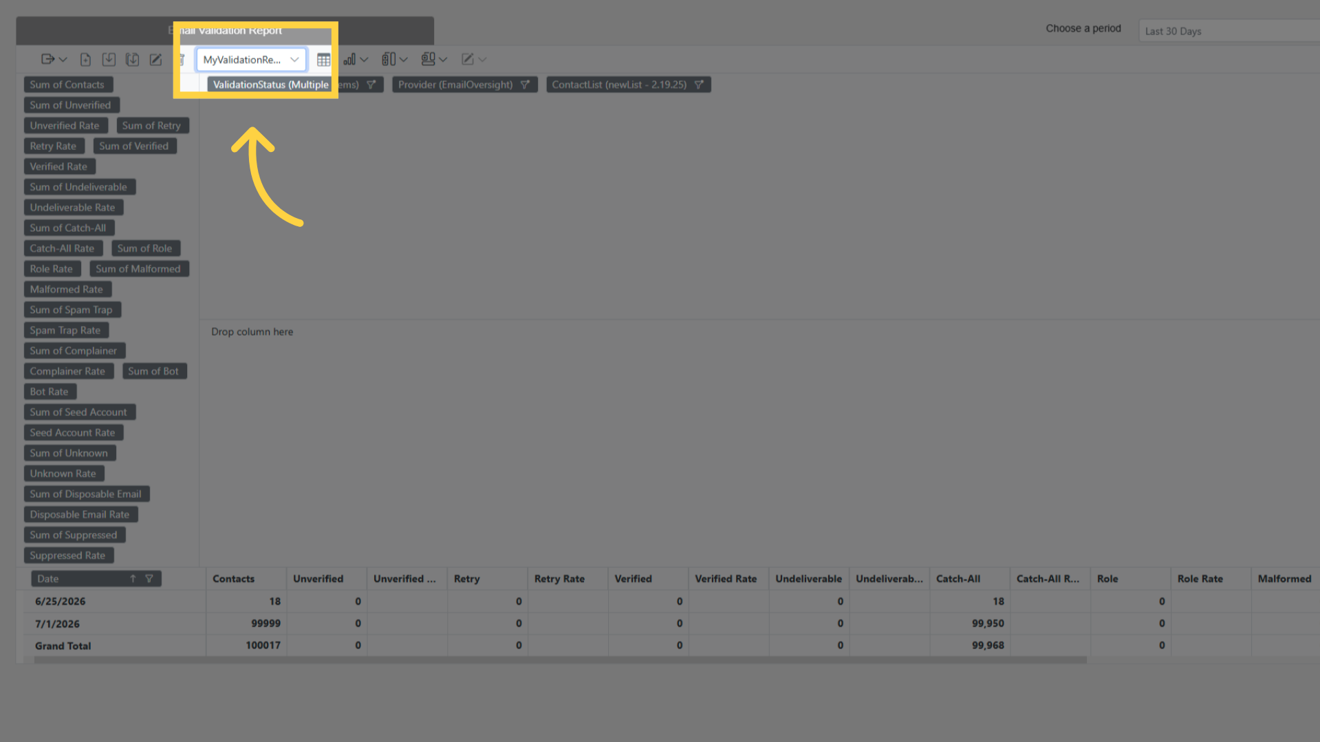 Email Validation Report: Saved Report