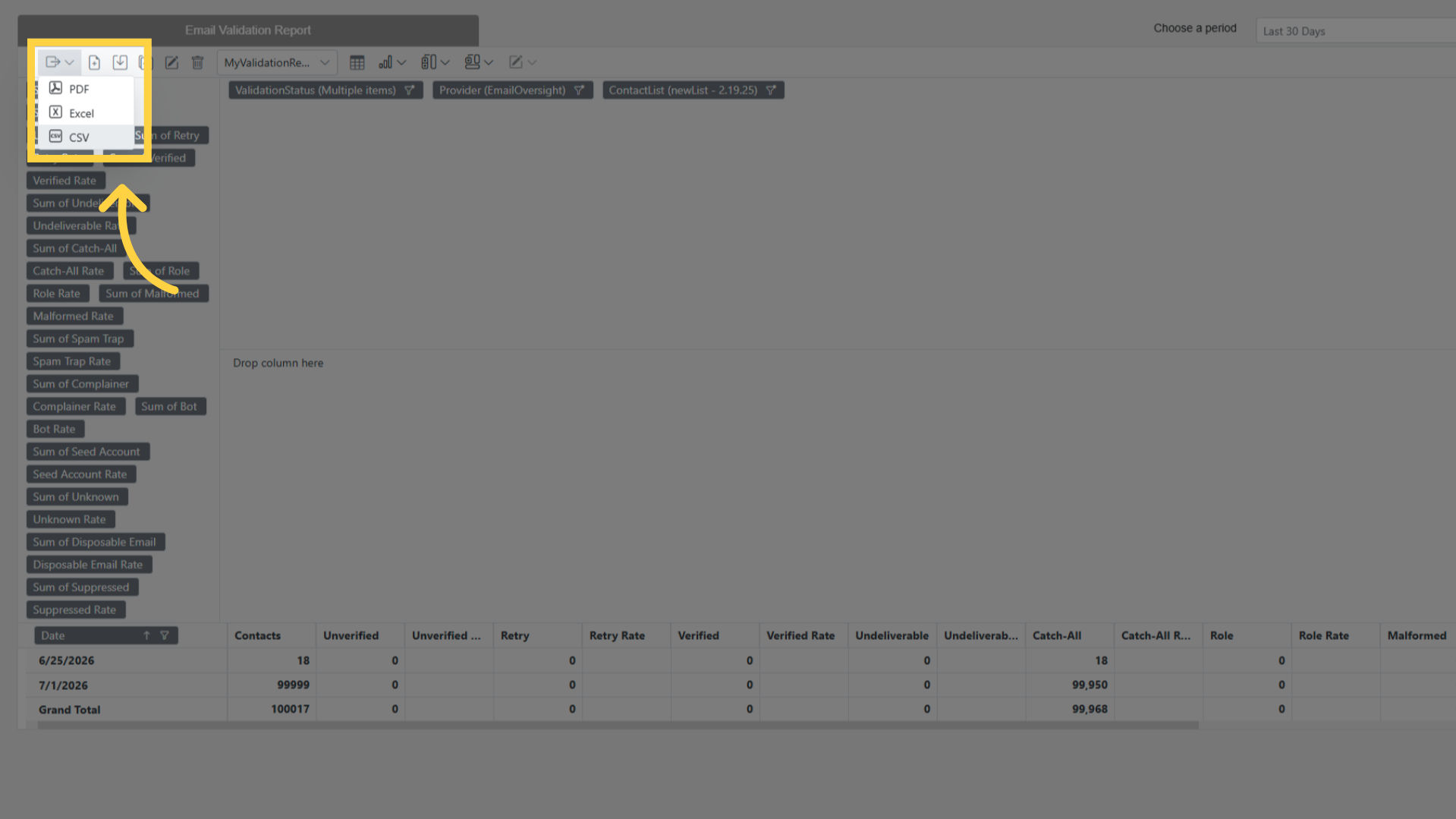 Email Validation Report: Export Report
