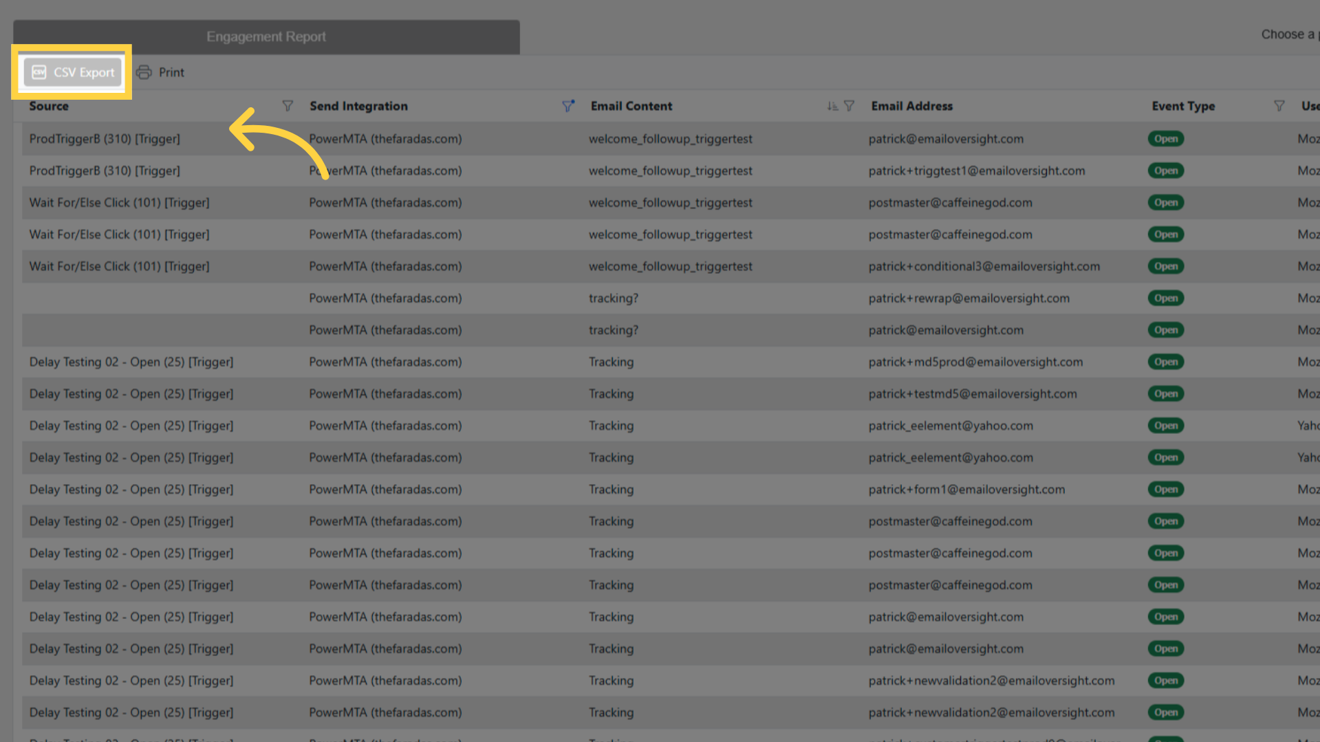 Engagement Report: Export CSV