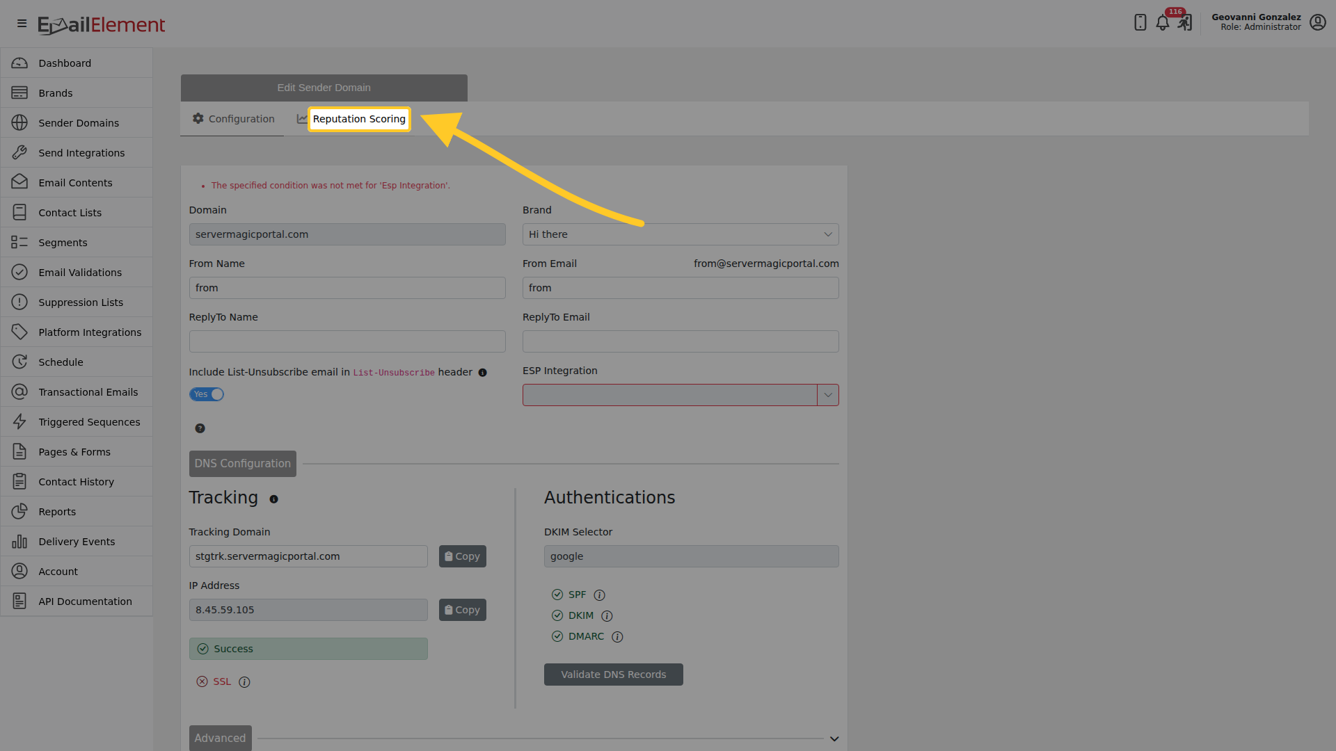 Reputation Scoring tab