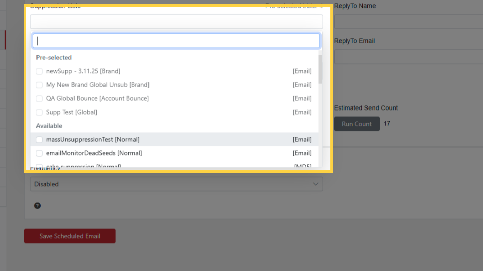Select Suppression Lists