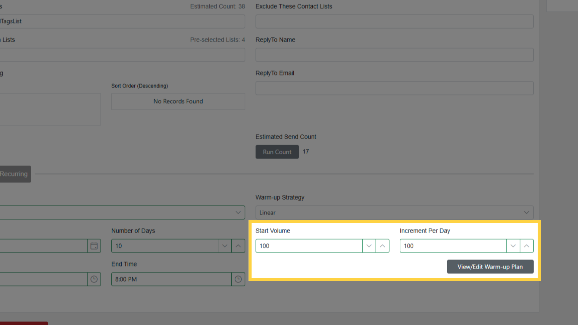 Start Volume and Increment Rate