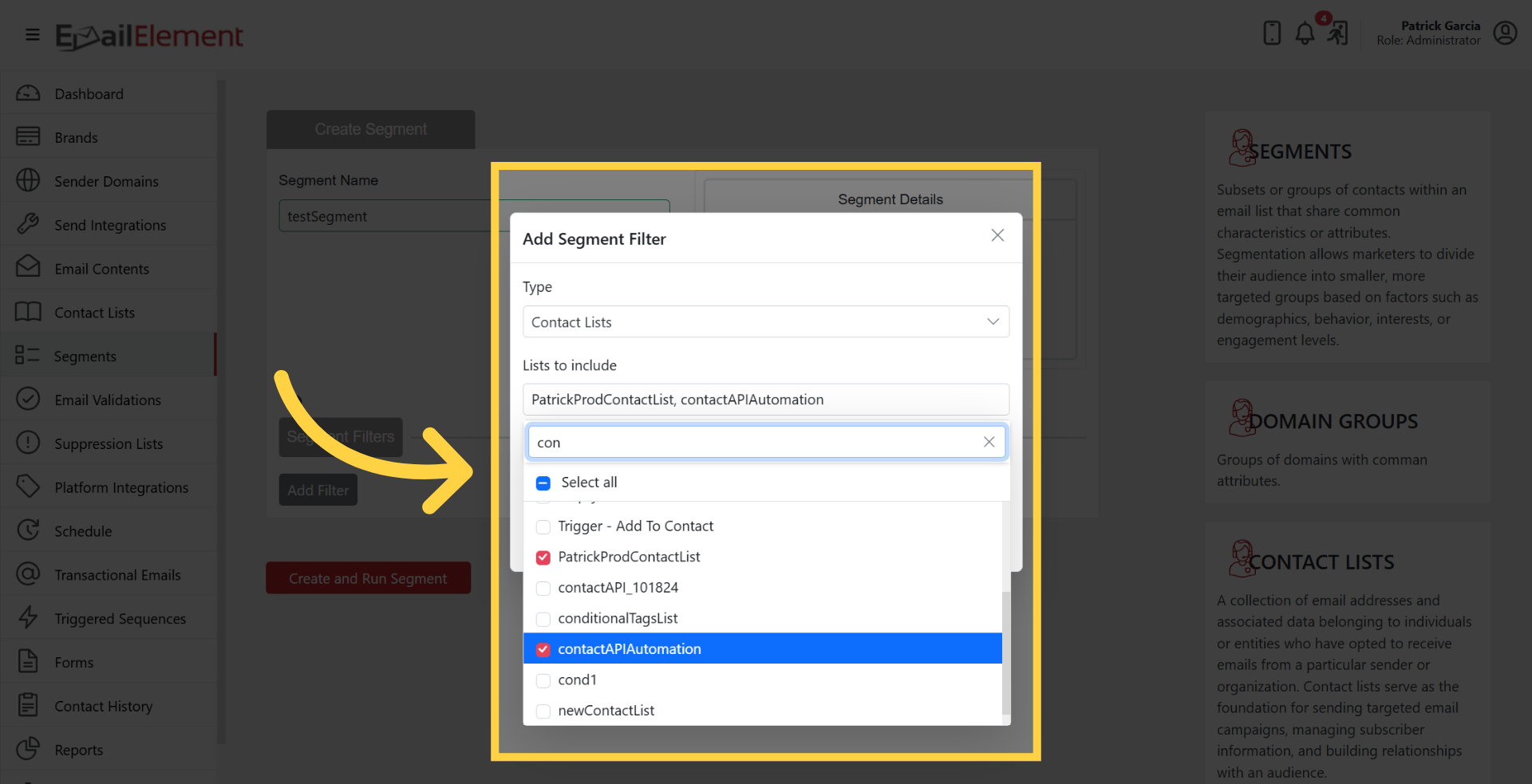Select Contact Lists