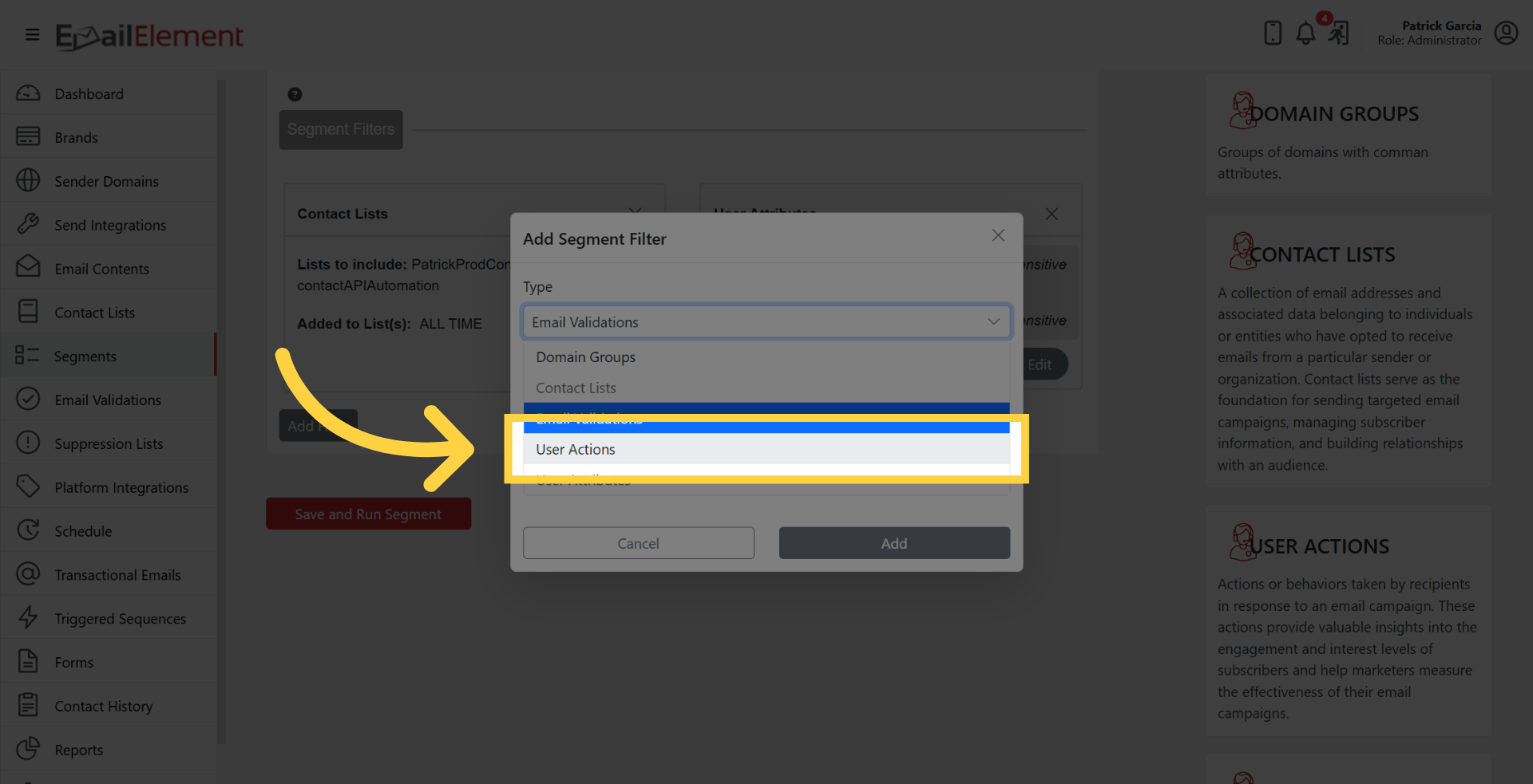 Contact Actions Filter
