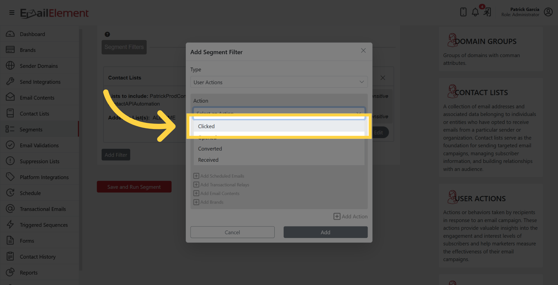 Choose Clicked Action