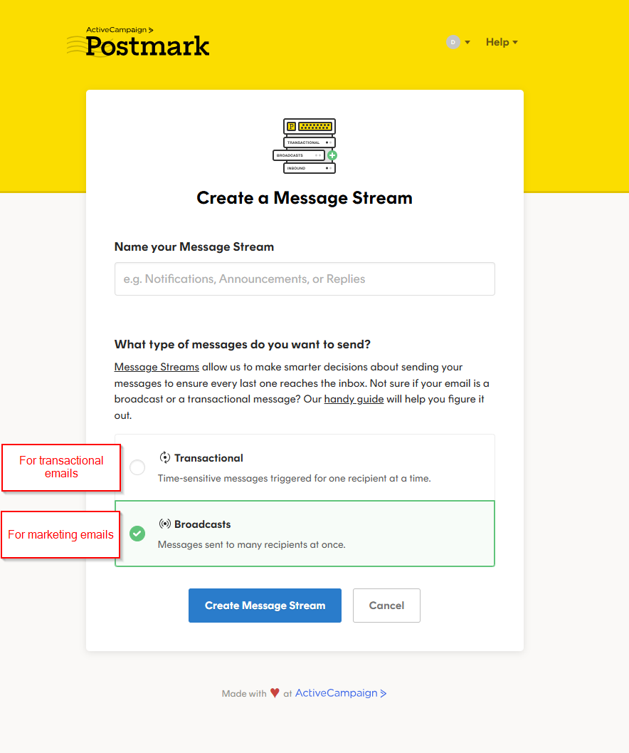 Select Message Stream Type