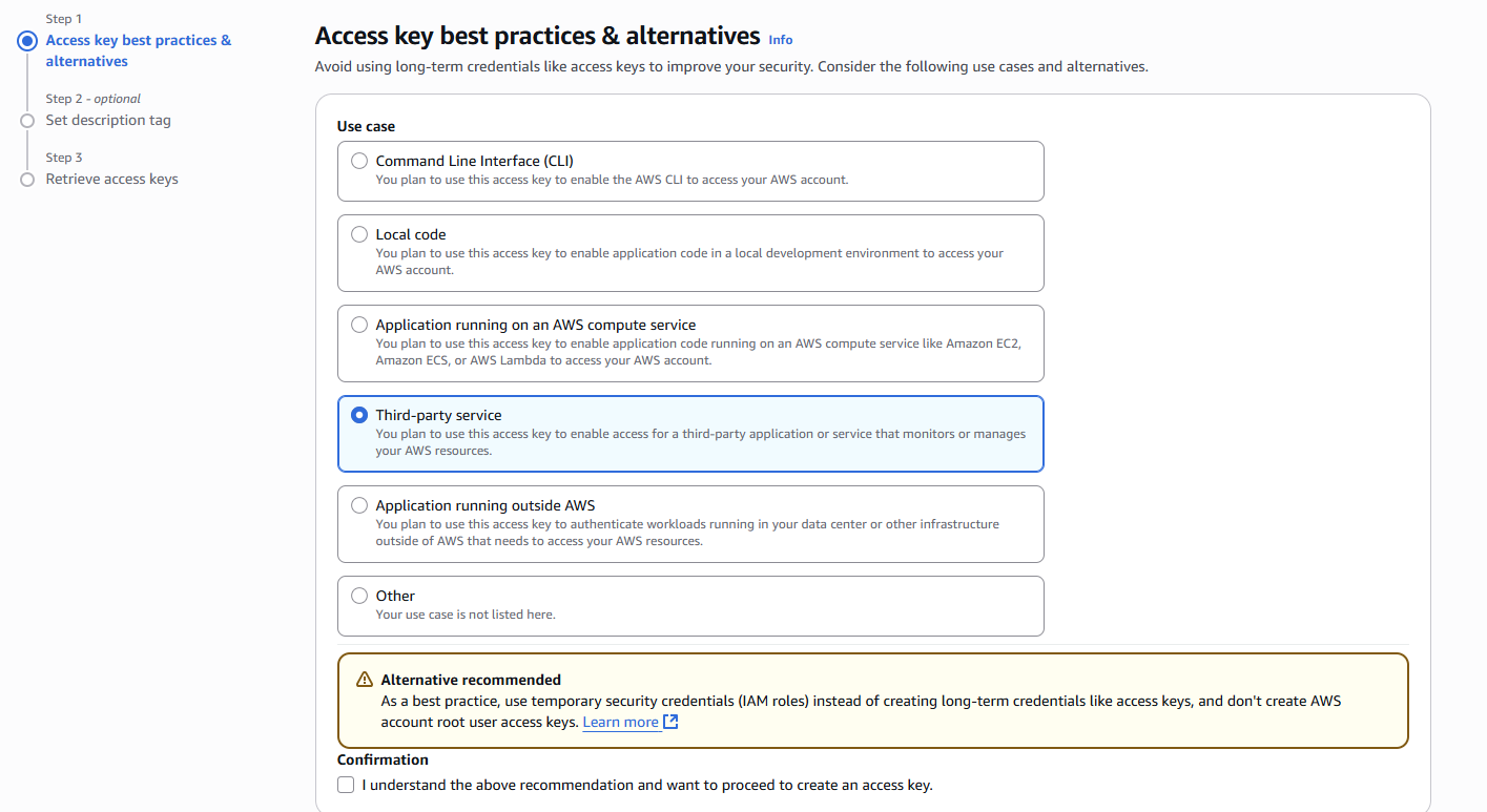 Select “Third-party service” for your Use case