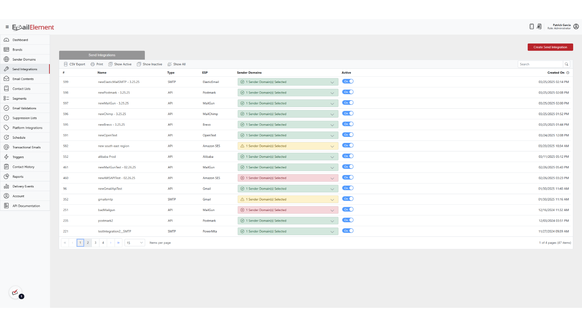 List of Send Integrations