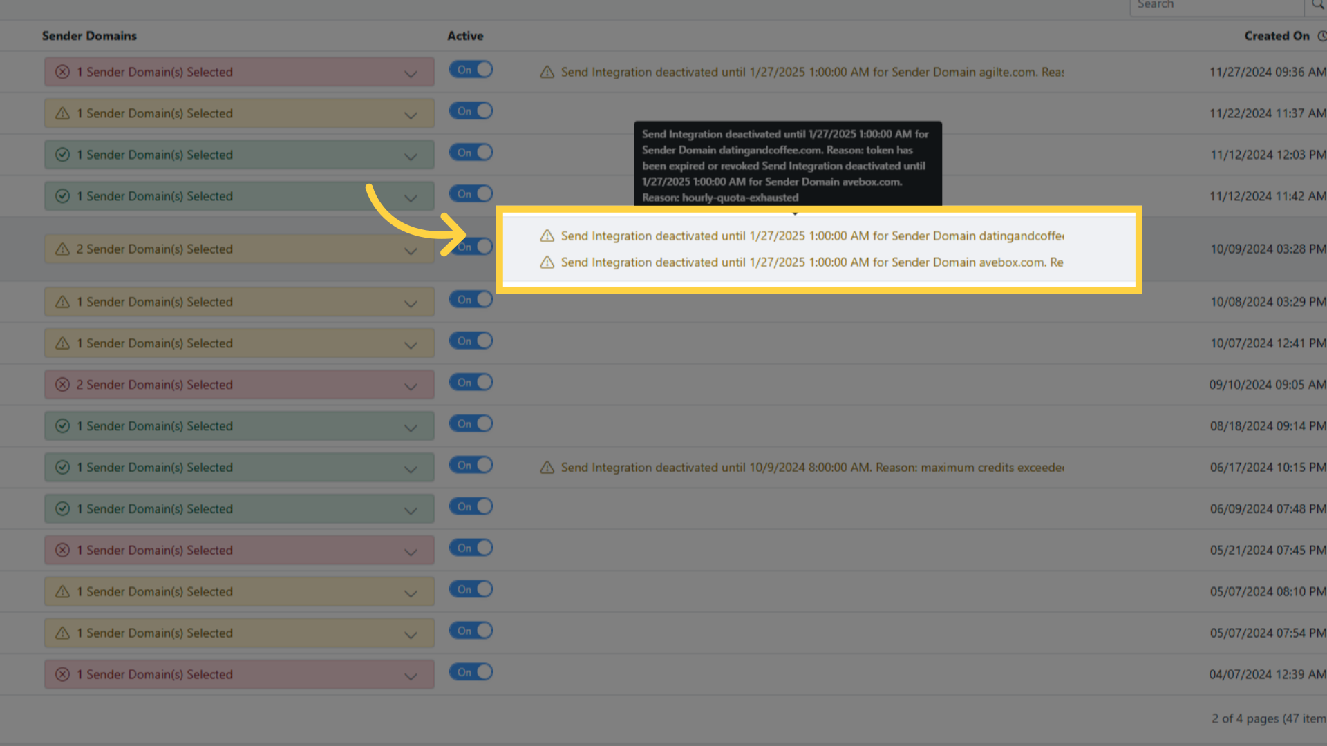 Send Integrations Status