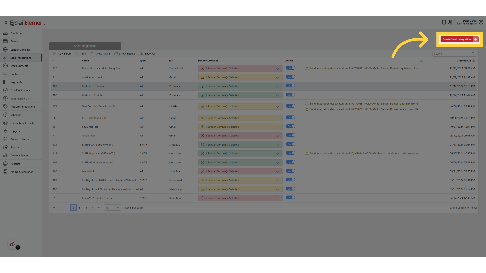 Begin Send Integration Creation
