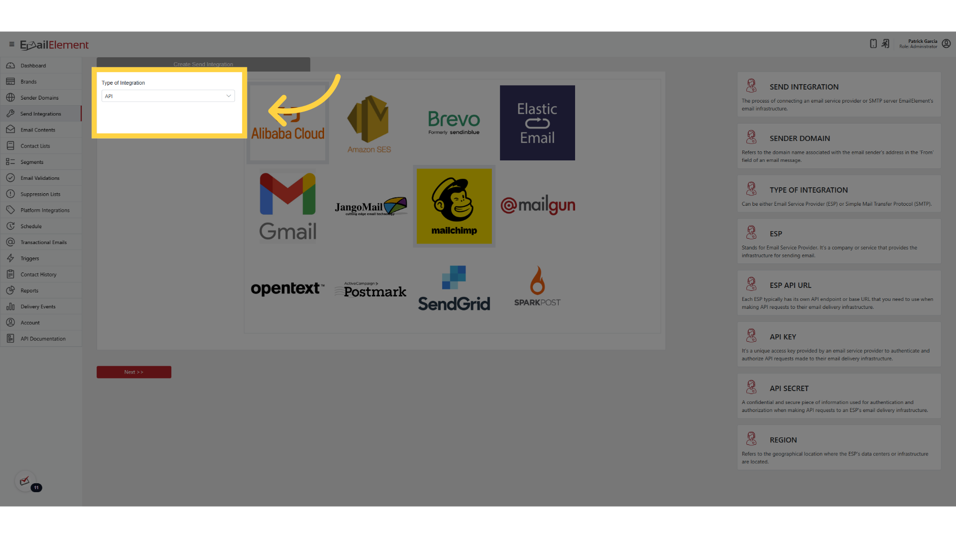 Select Integration Type