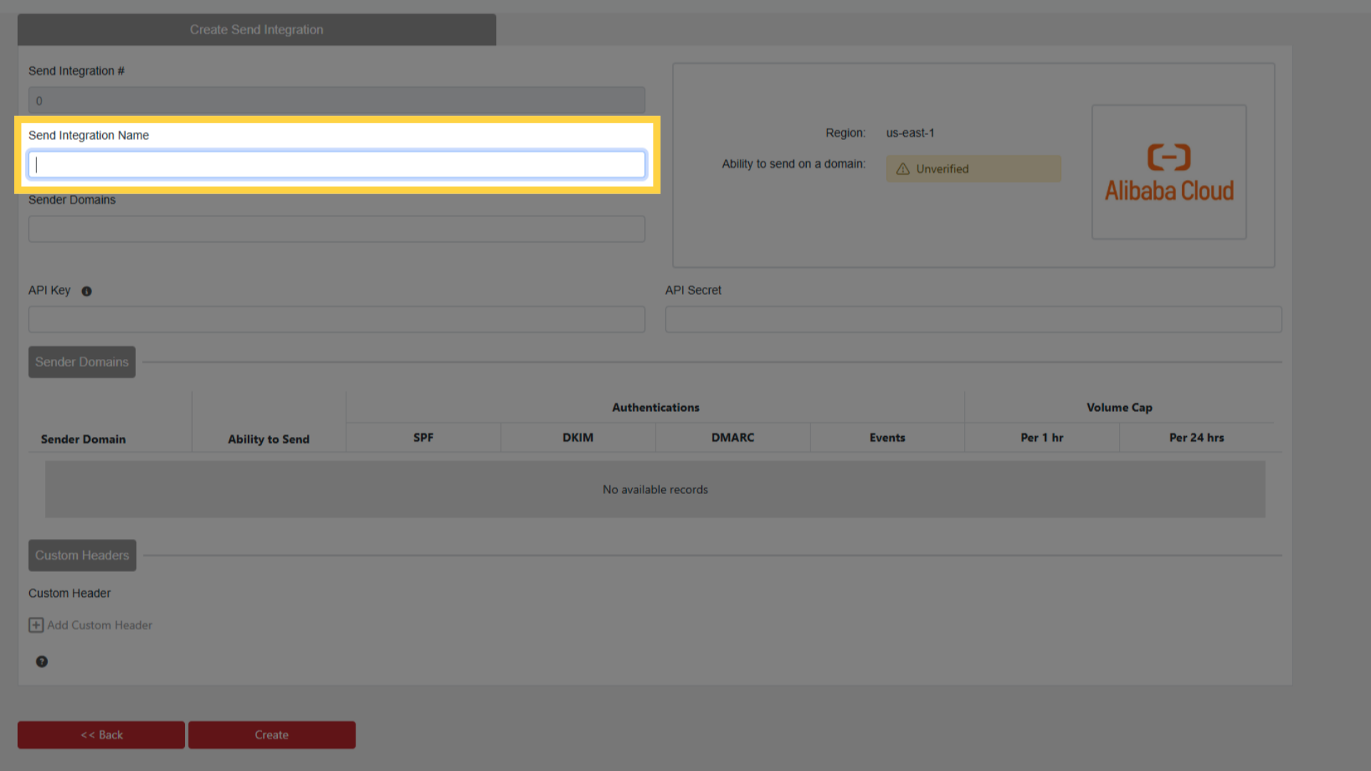 Enter Send Integration Name