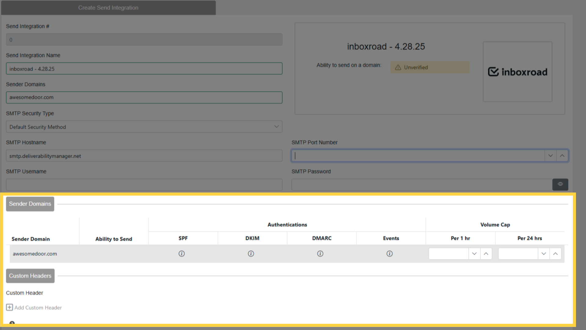 Send Caps and Custom Headers for SMTP