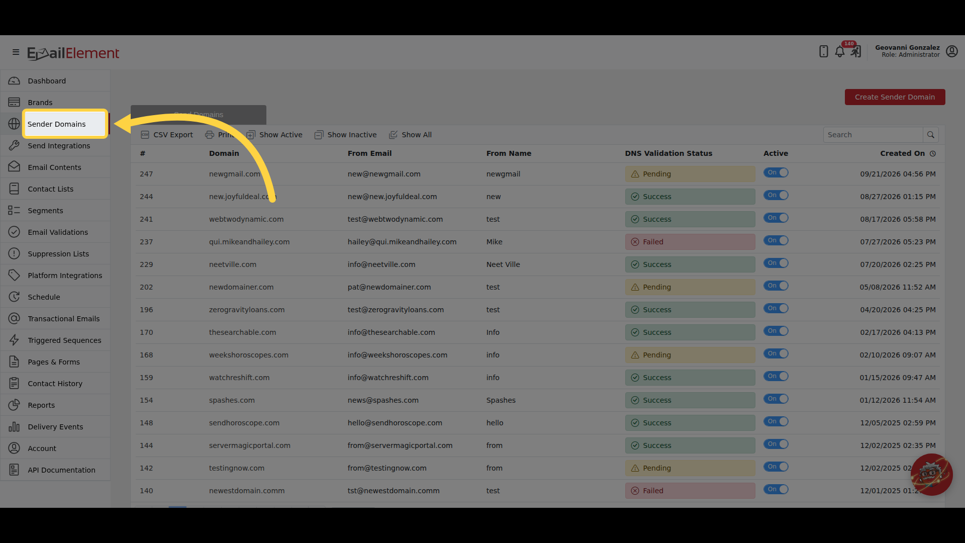 Click 'Sender Domains'