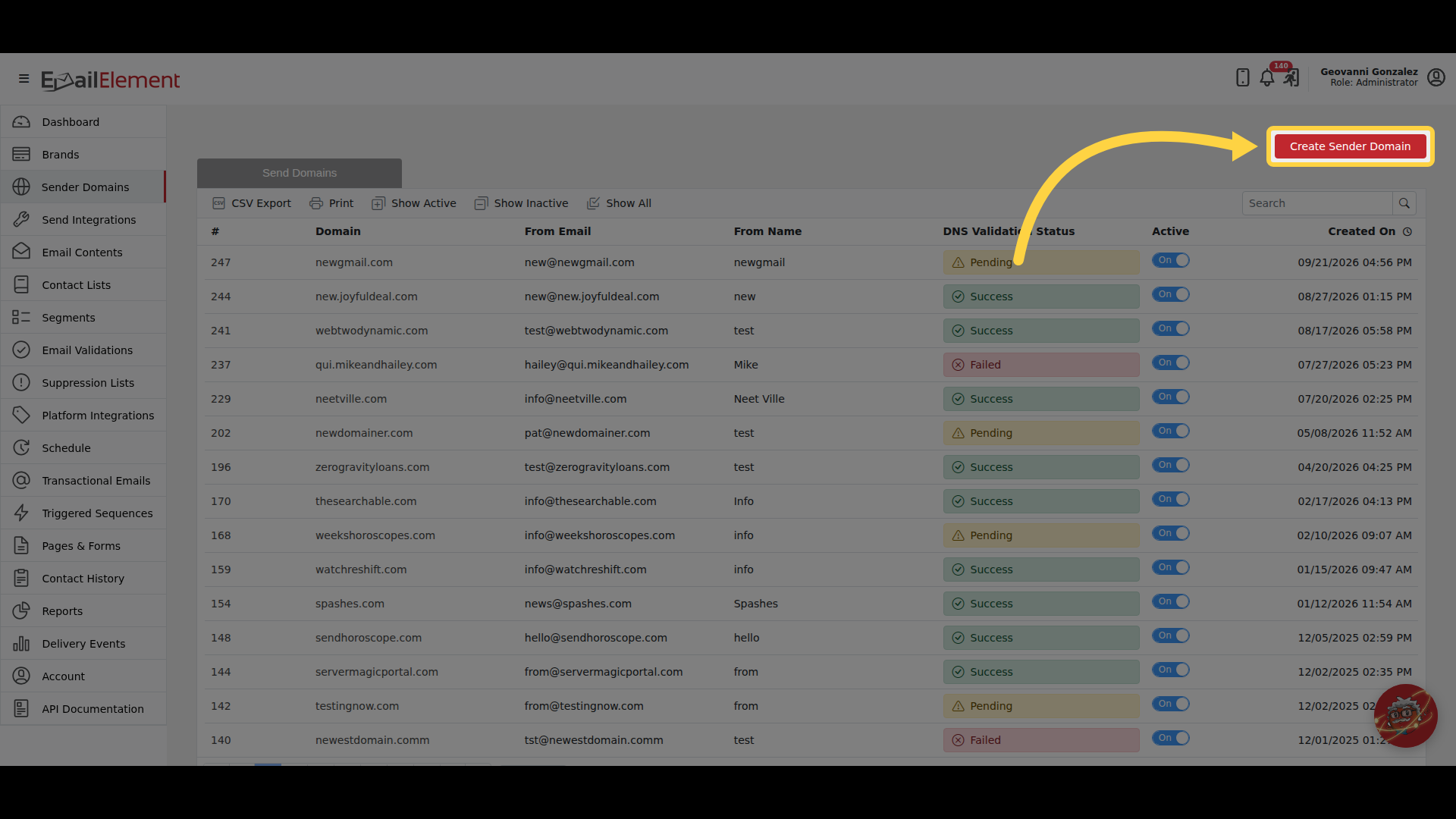 Click 'Create Sender Domain'