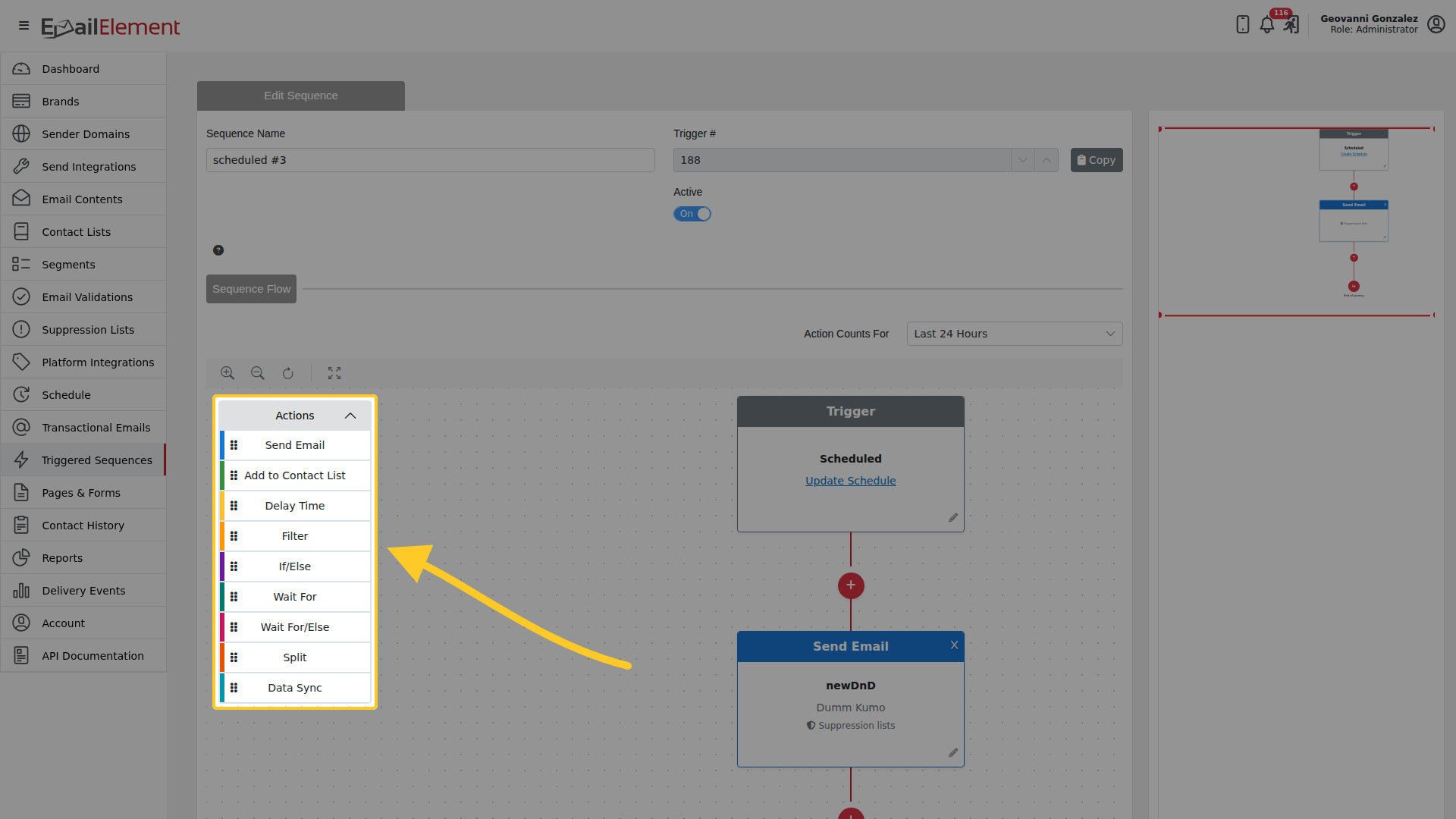 Actions palette