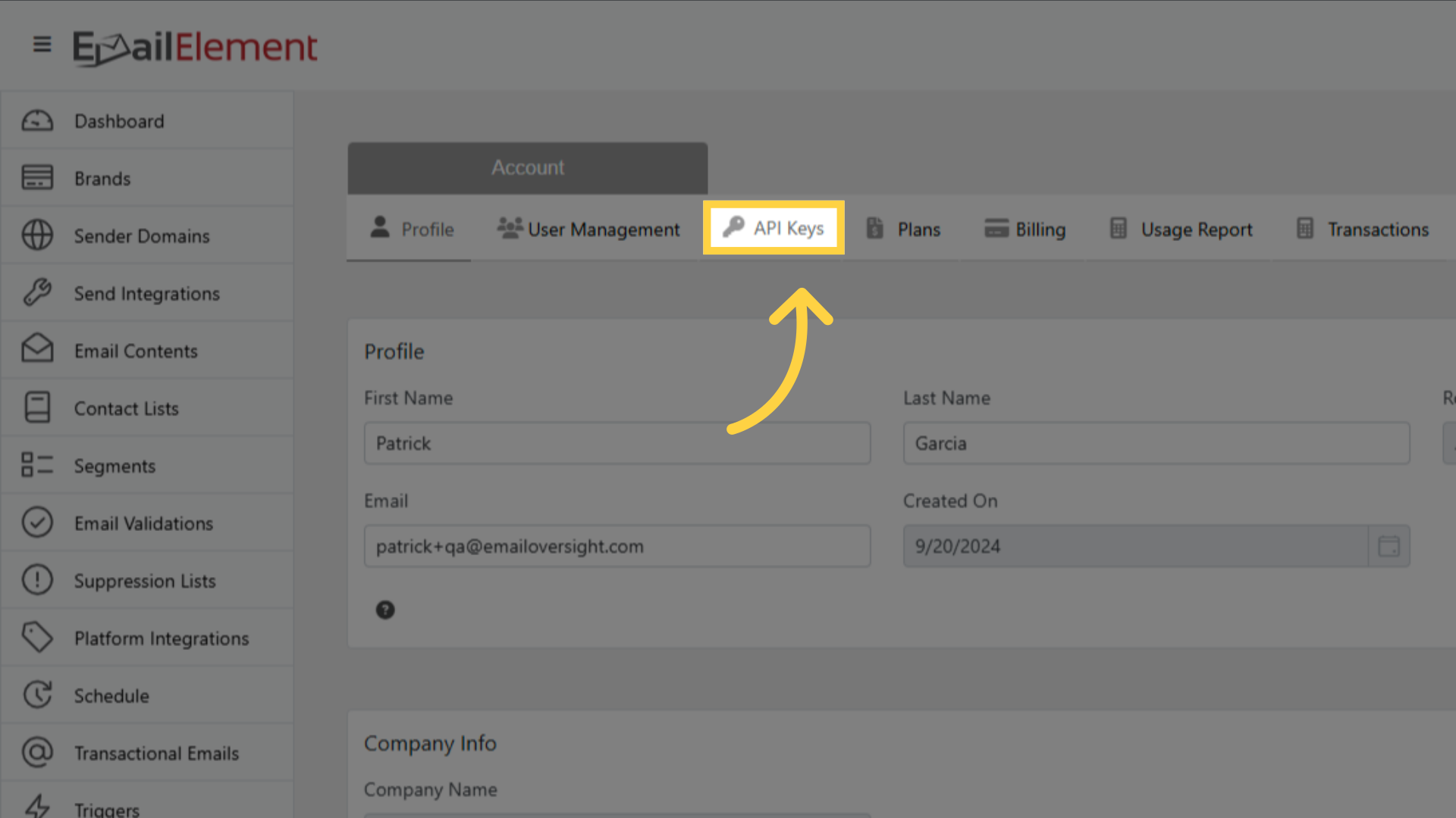 Click 'API Keys'