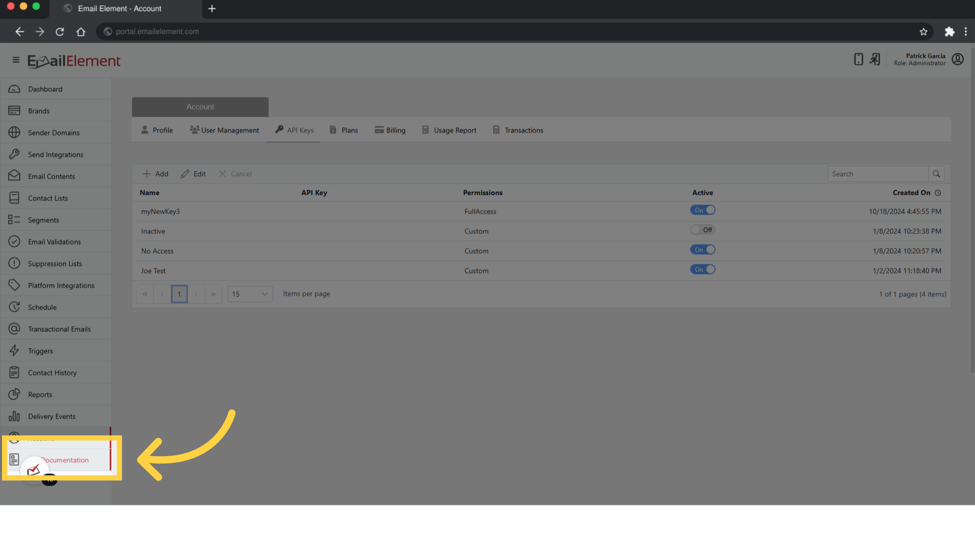 Click 'API Documentation'