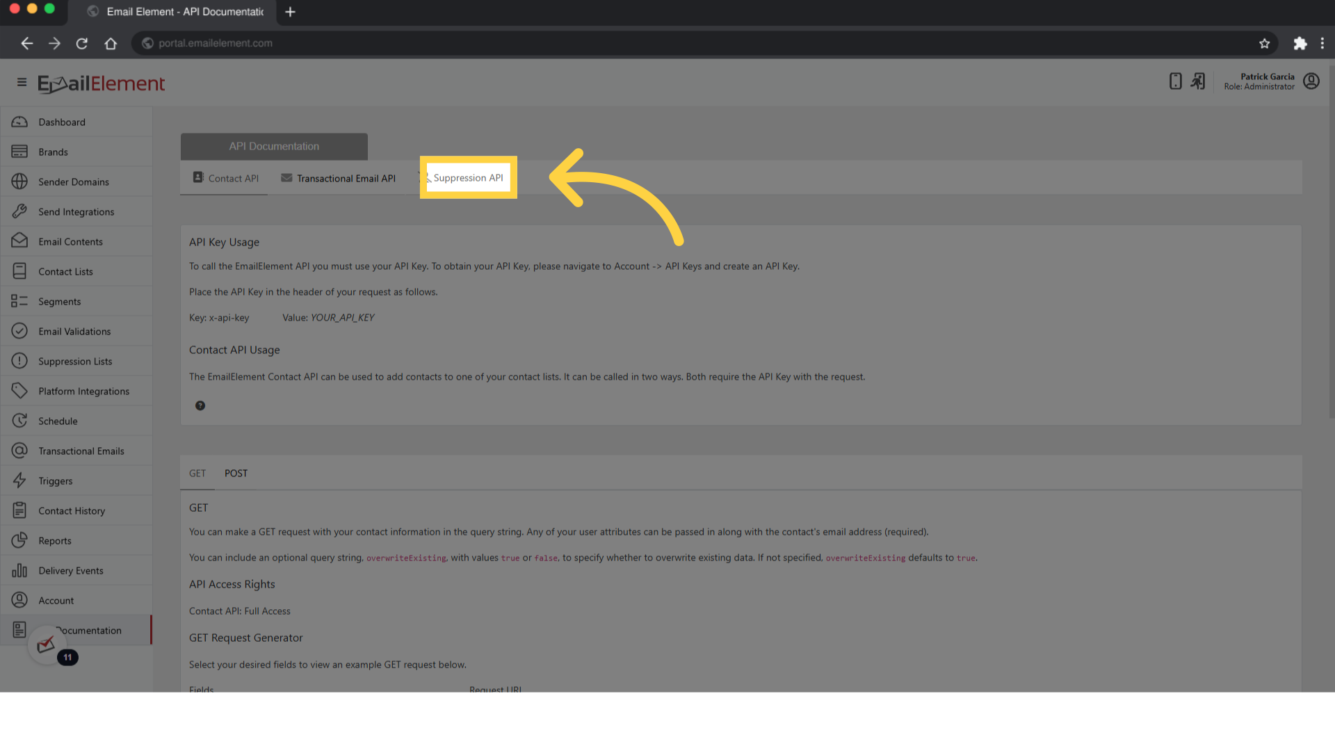 Click 'Suppression API'
