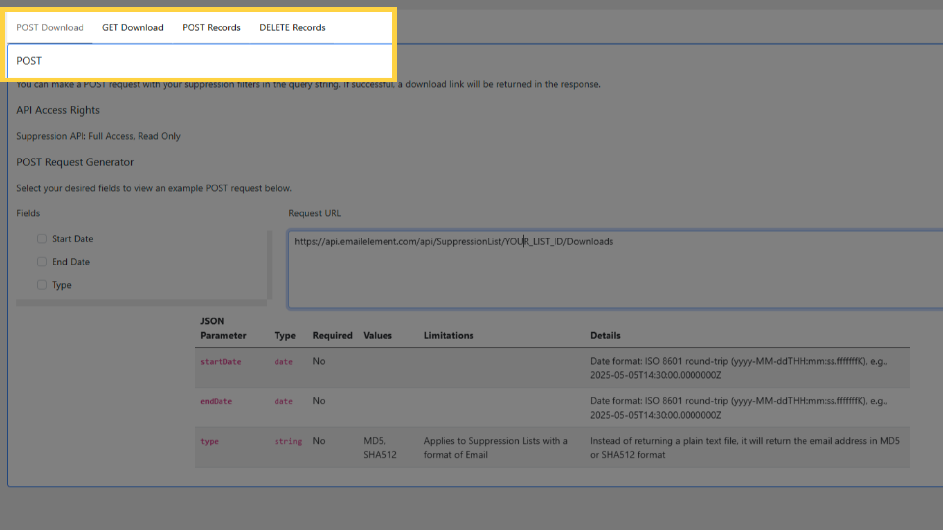 Suppression API Requests