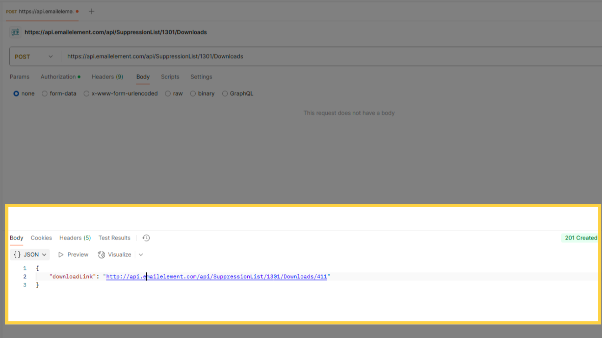'POST Download' Request Success