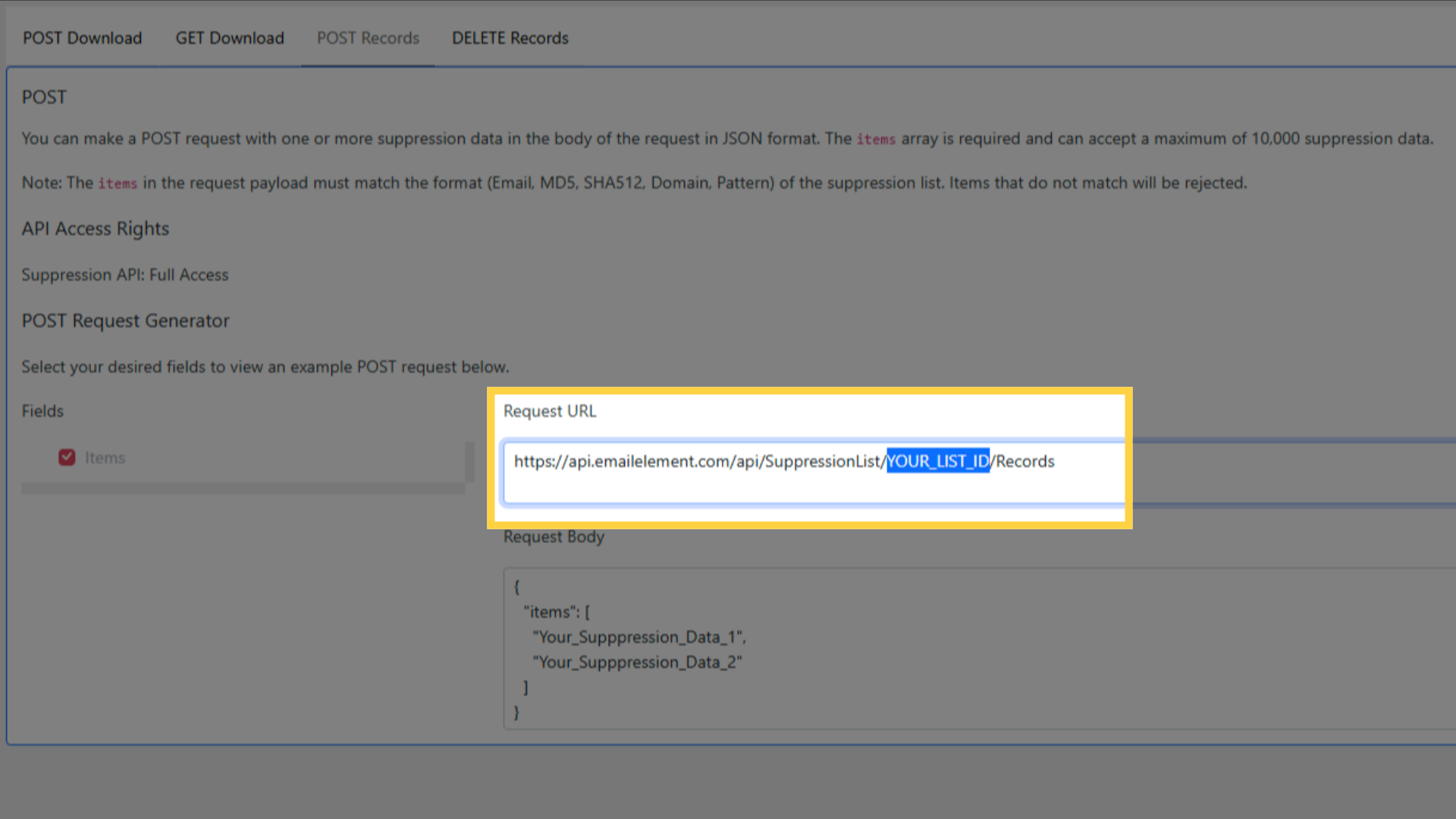 'POST Records' Request URL