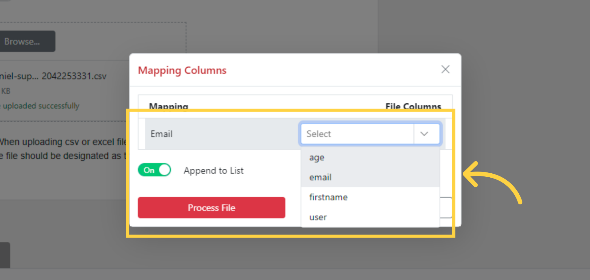 Map the column