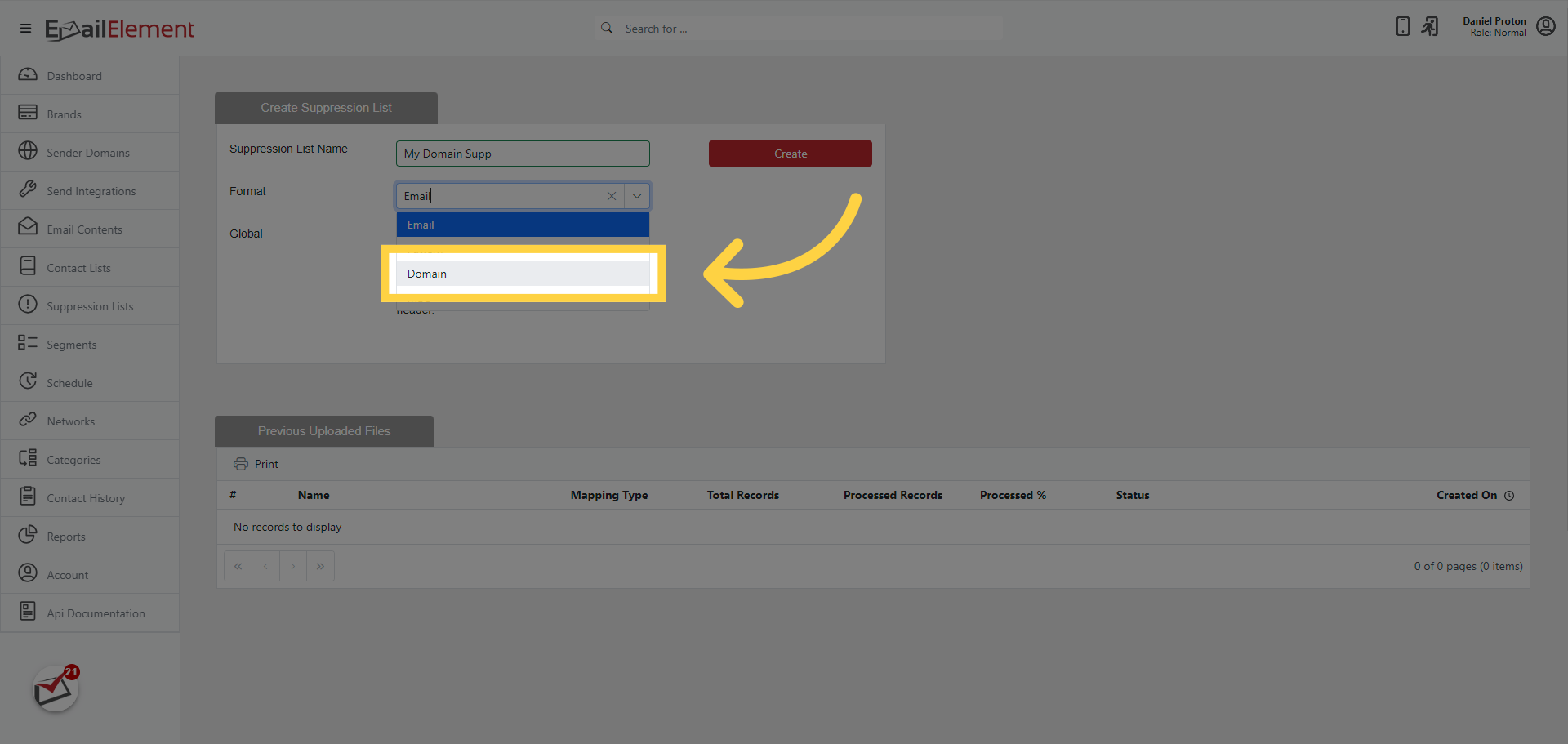 Select the Domain format