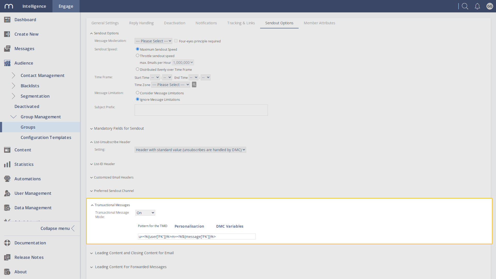 Switch On Transactional Sending