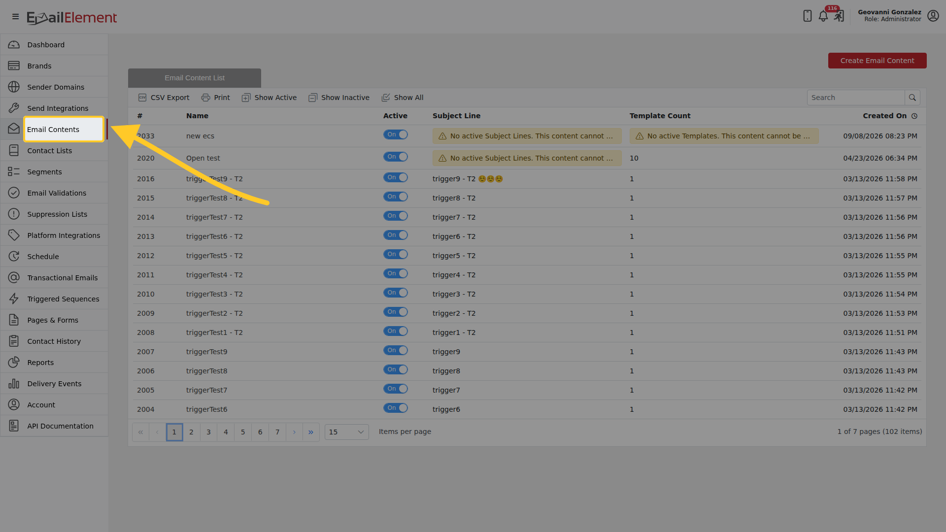 Template Editor 01 Email Content List