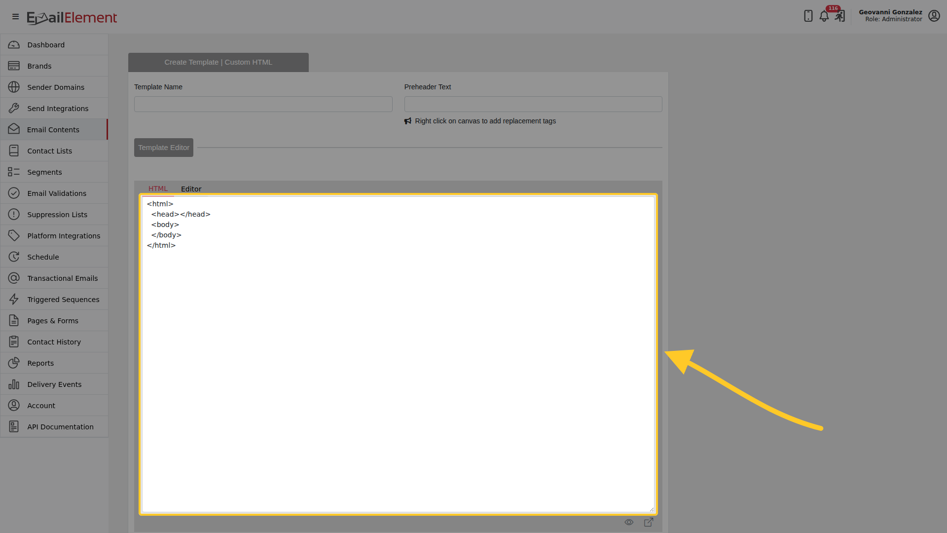 Template Editor 04 Custom HTML