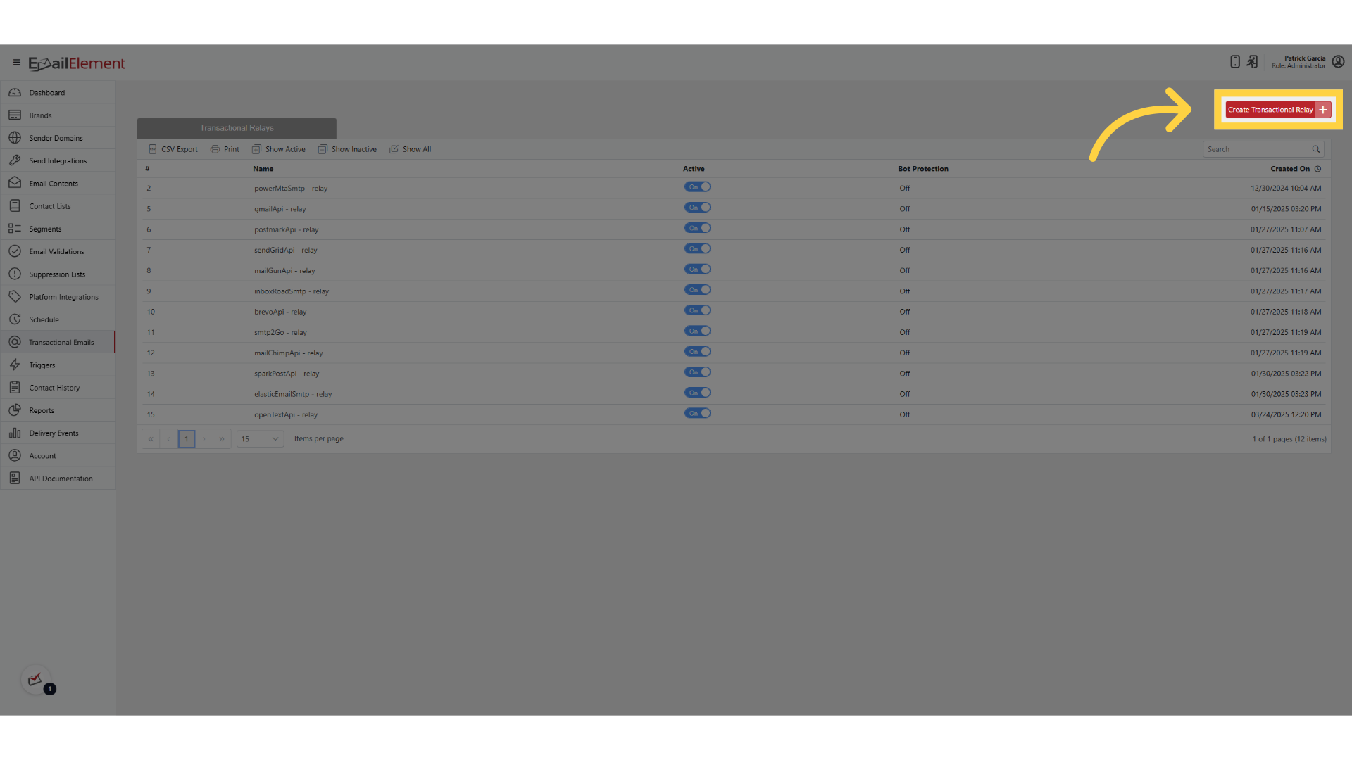 Click 'Create Transactional Relay'