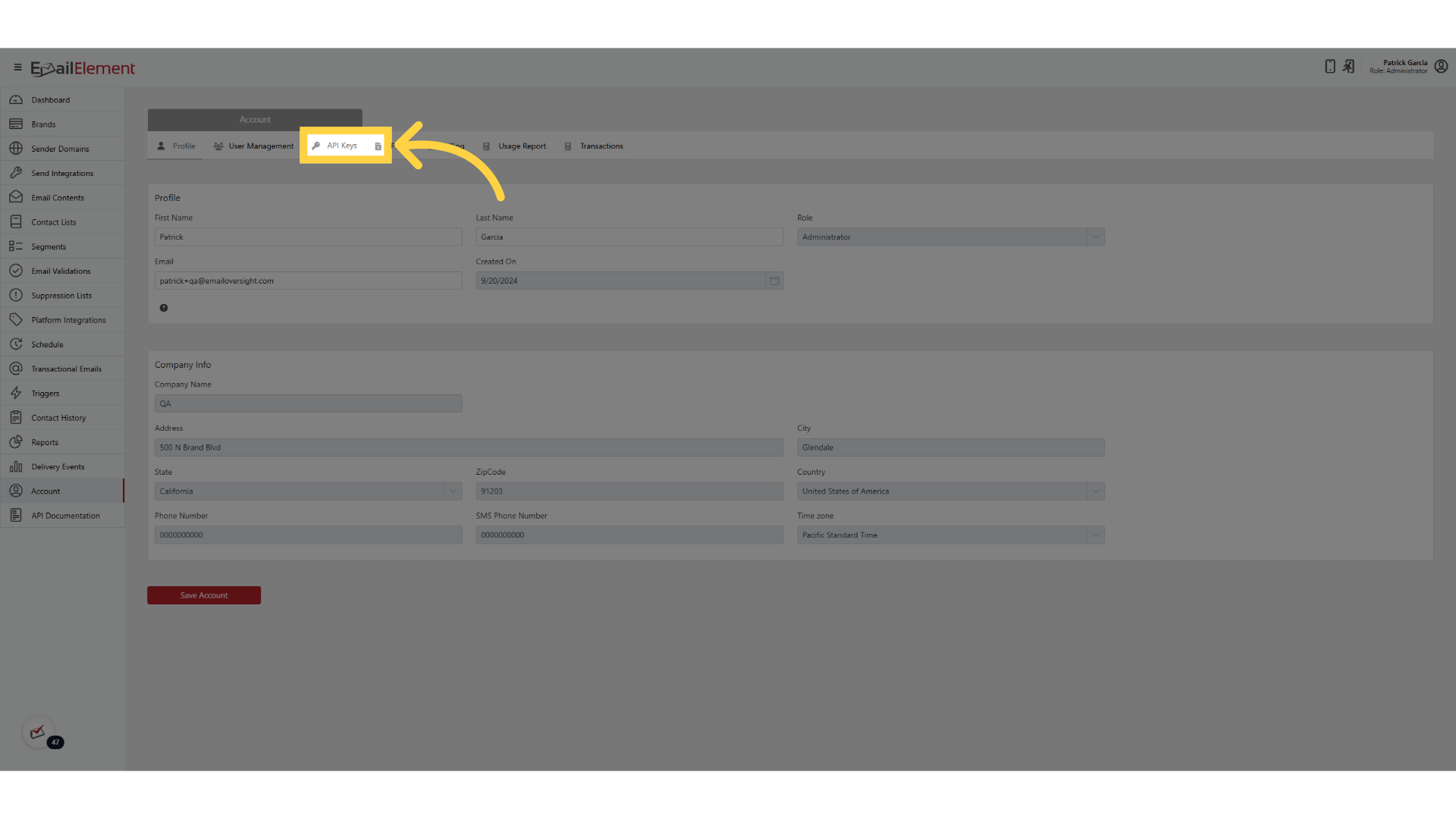 Click 'API Keys'