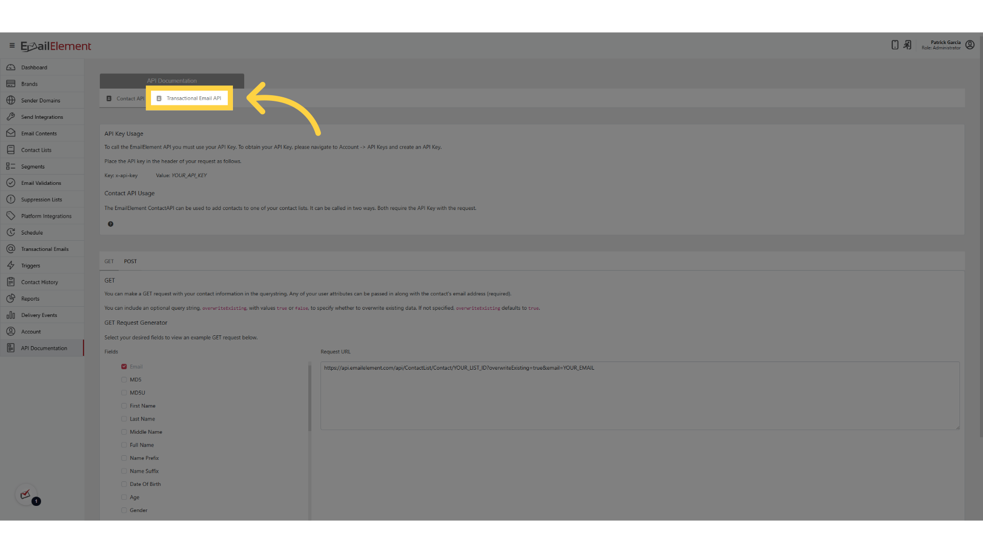 Click 'Transactional Email API'