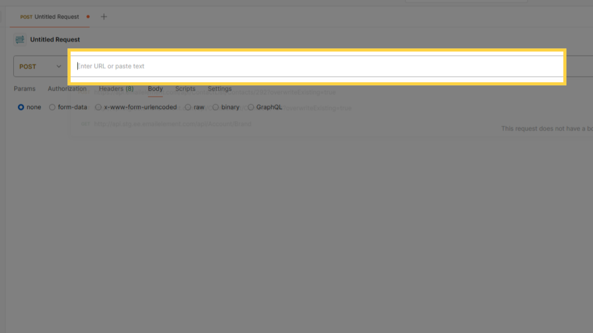 Enter Request URL